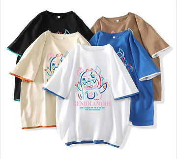 ユニセックスピュアコットン漫画プリント半袖Tシャツ<U-5115>