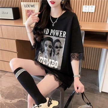 売り切れ必至 レース ファッション 切り替え ゆったり 半袖Tシャツ＜U-8480＞