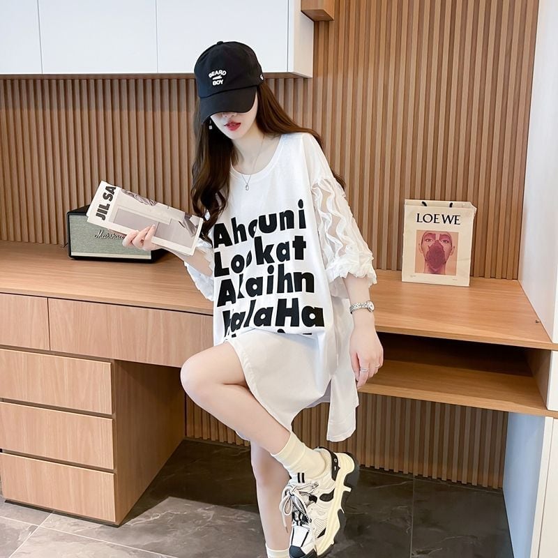 ファッション 切り替え 個性派 プリント 3色選択 半袖Tシャツ＜U-8548＞