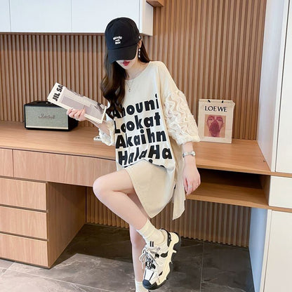 ファッション 切り替え 個性派 プリント 3色選択 半袖Tシャツ＜U-8548＞