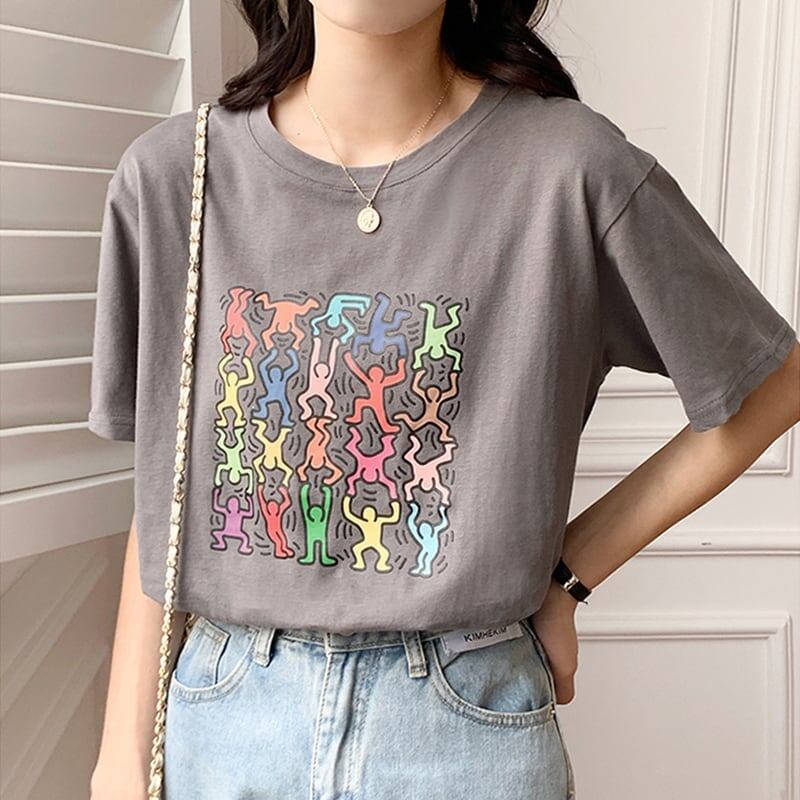 オシャレ度満点 切り替え 着心地抜群 プリント Tシャツ カットソー＜U-3408＞