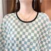 好感度満載 ラウンドネック 女性力を高める チェック柄 Tシャツ カットソー＜U-2985＞