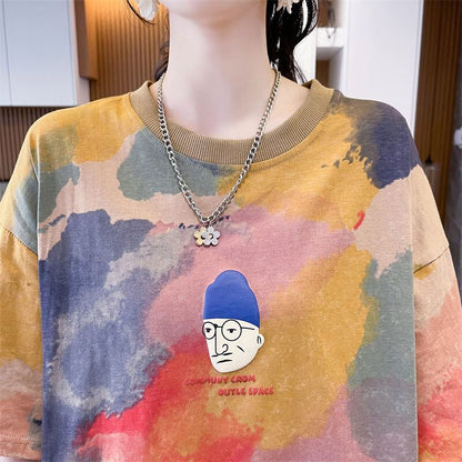 売り切れ必至 絞り染め ファッション プリント 2色選択 半袖Tシャツ＜U-8573＞