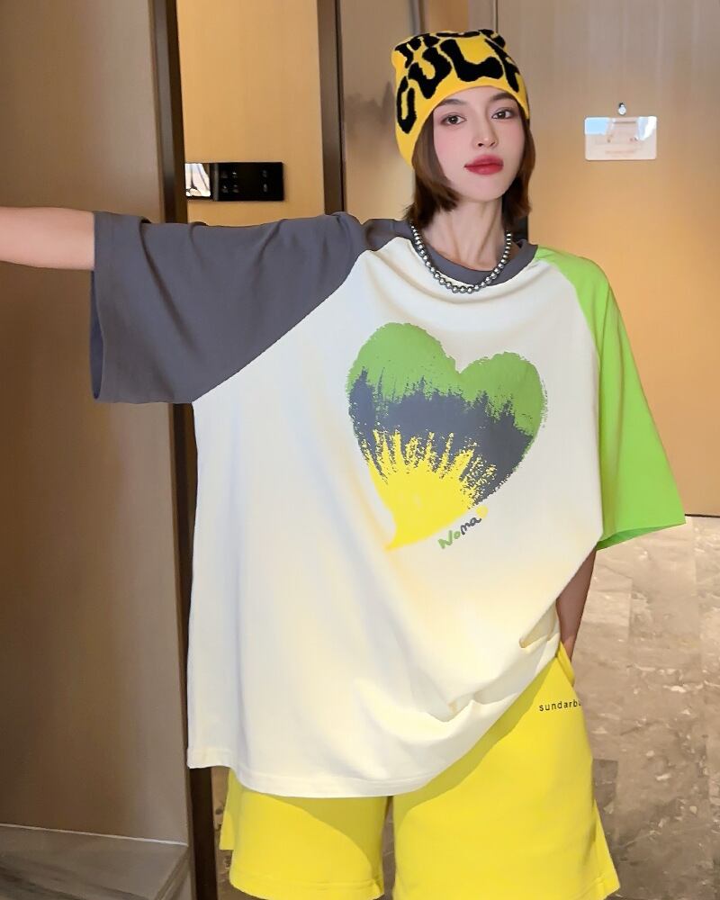 絶対欲しい プリント ロゴ カラーマッチング ゆったり 3色半袖Tシャツ＜U-8383＞