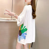 おすすめ アルファベット 花柄 Tシャツ 三色 ゆったり ロング 半袖 ＜U-2946＞