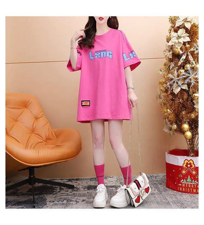 質感のいい アルファベット 熊柄 ドロップショルダー オーバーサイズ Tシャツ ＜U-2878＞