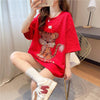 デザイン感 切り替え チャーミング プリント Tシャツ カットソー＜U-3401＞