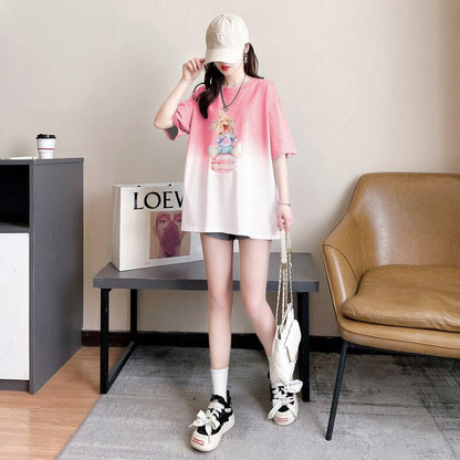 話題沸騰中 グラデーション おしゃれ度高め プリント 2色選択 半袖 Tシャツ <U-9218>