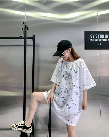 売り切れ必至 ゆったり ファッション感満々 ロング丈 3色半袖Tシャツ＜U-9086＞