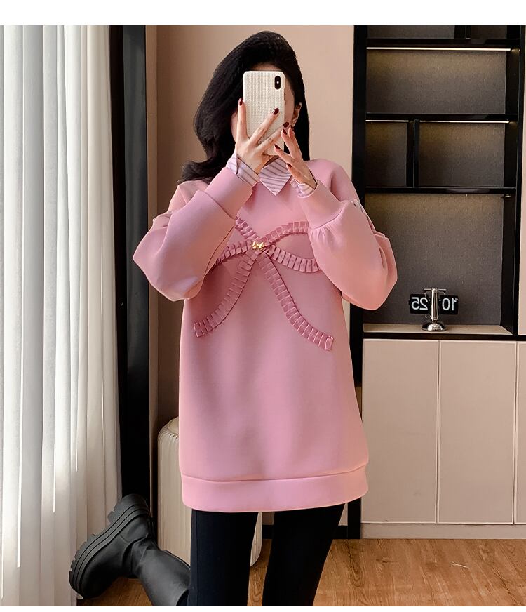 好感度UP レイヤード風 柔らかくて優しい印象 切り替え プラスベルベット 全3色 スウェット＜U-9809＞