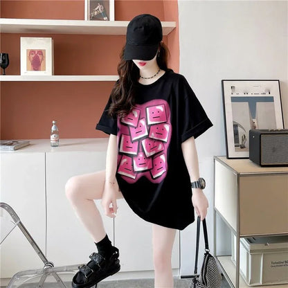 オシャレ度満点 ラウンドネック カジュアル プリント Tシャツ カットソー＜U-3064＞