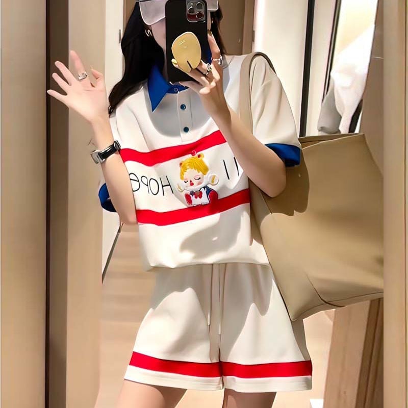 数量限定 プリント切り替え カジュアル 半袖Ｔシャツⅹパンツセット全2色 <U-8665>