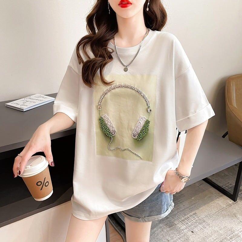 着心地良い Tシャツ ビジュー 四色 ゆったり半袖＜U-2994＞