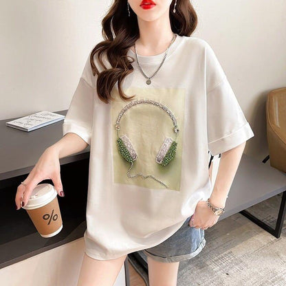 着心地良い Tシャツ ビジュー 四色 ゆったり半袖＜U-2994＞