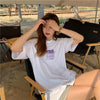 着心地良い プリント アルファベット ロング Tシャツ ゆったり半袖 ＜U-2851＞