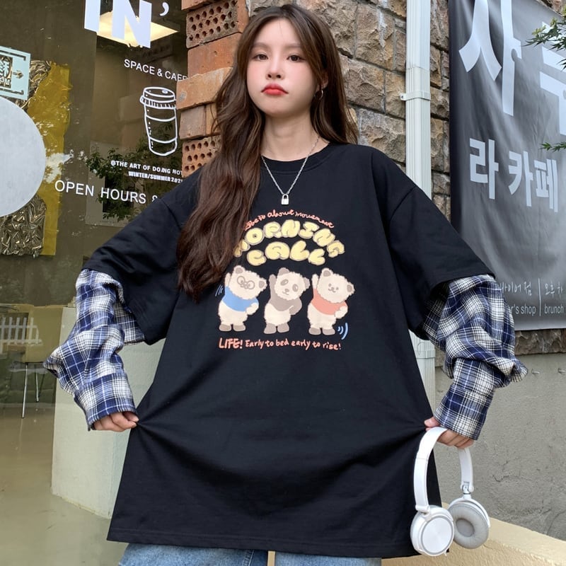 オシャレ度満点 ラウンドネック 個性的なデザイン カートゥーンプリント Tシャツ＜U-2257＞