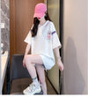 超人気 カジュアル 着回し力抜群 切り替え レース プリント全2色 半袖Tシャツ<U-9039>