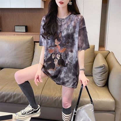 着回し力抜群 絞り染め アバンギャルド プリント 3色選択 半袖Tシャツ＜U-8575＞