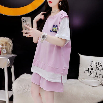 ルーズ 切り替え 美人度アップ Tシャツ＋ショートパンツ セットアップ＜U-3310＞