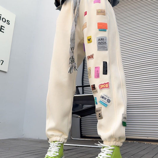 着せロゴ裏起毛ジョガーパンツ4色あり