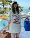 着せ ゆったり ビッグロゴ ロングTシャツ 半袖 ワンピース<U-4859>