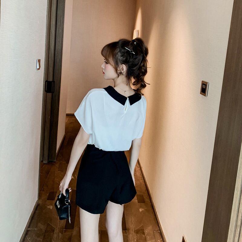 美人度アップ シフォン スウィート 半袖 Tシャツ ショートパンツ セットアップ ＜U-9234＞