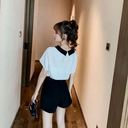 美人度アップ シフォン スウィート 半袖 Tシャツ ショートパンツ セットアップ ＜U-9234＞