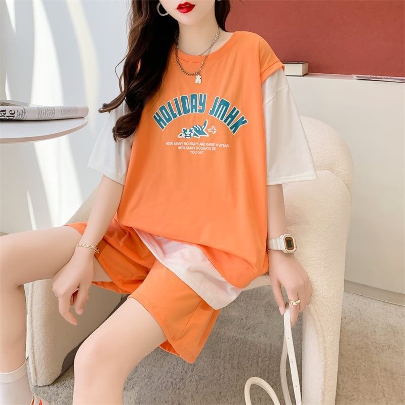 美人度アップ 切り替え チャーミング Tシャツ＋ショートパンツ セットアップ＜U-3615＞