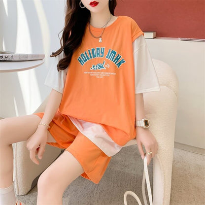 美人度アップ 切り替え チャーミング Tシャツ＋ショートパンツ セットアップ＜U-3615＞