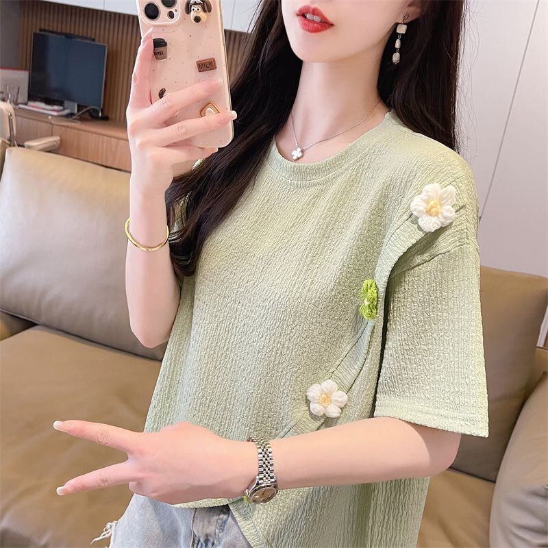 超人気 シンプル 好感度UP スウィート 3色選択 半袖Tシャツ＜U-8579＞