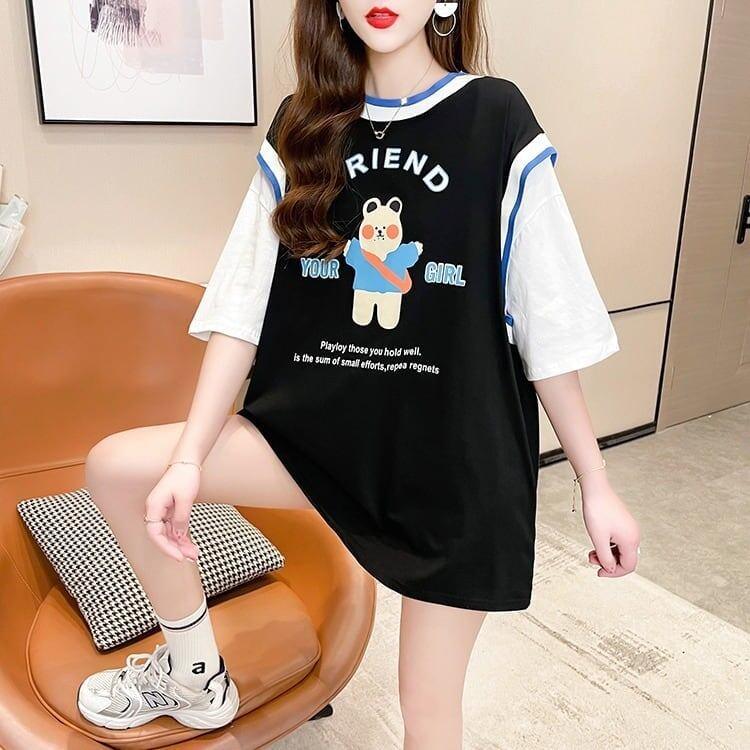 デザインセンス漫画フェイクツーピース半袖Tシャツ<U-3037>