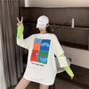 見逃し禁止レイヤード  グラフィックプリント 二色長袖Tシャツ＜U-4065＞