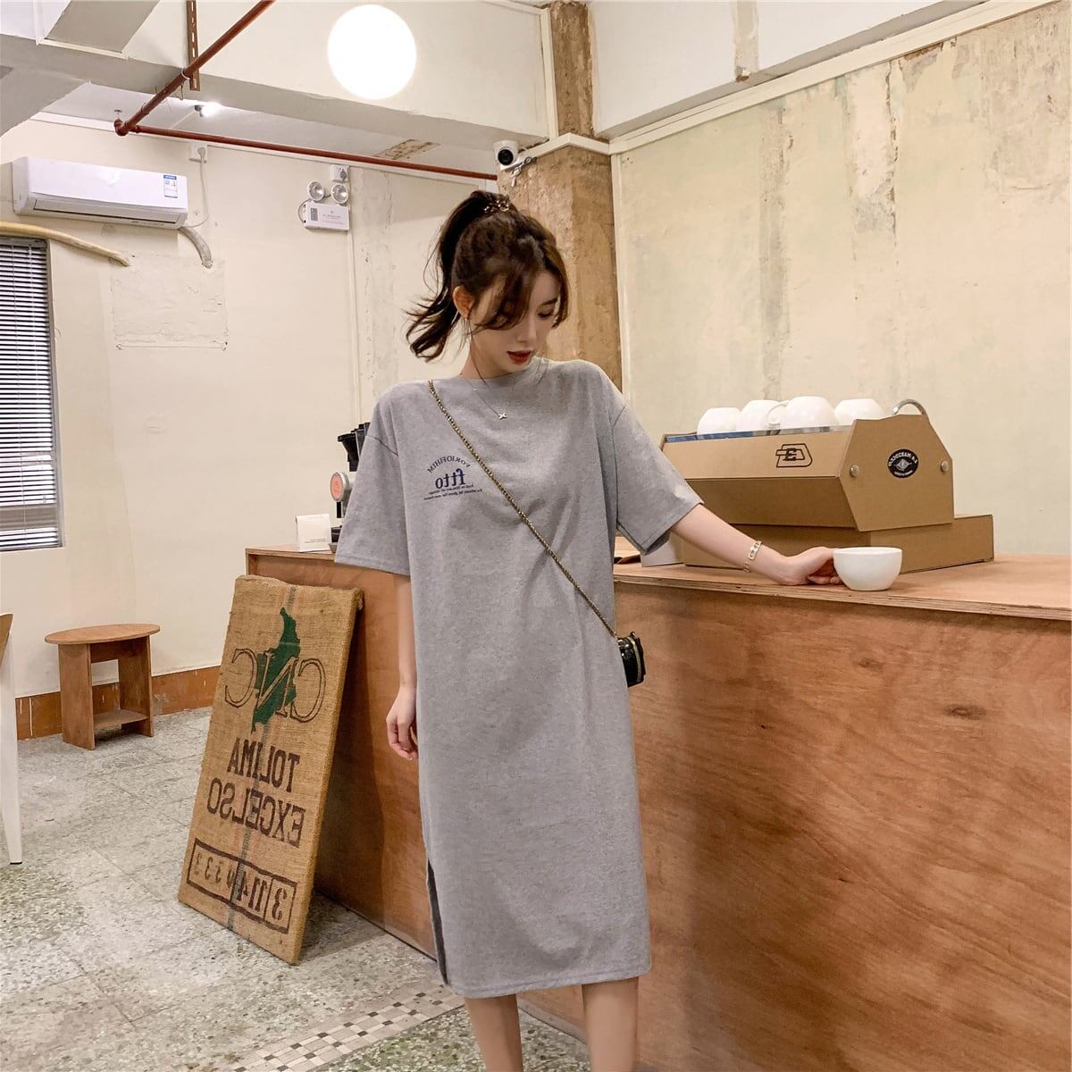 美人度アップ プリント チャーミング Tシャツ カットソー ワンピース＜U-3602＞