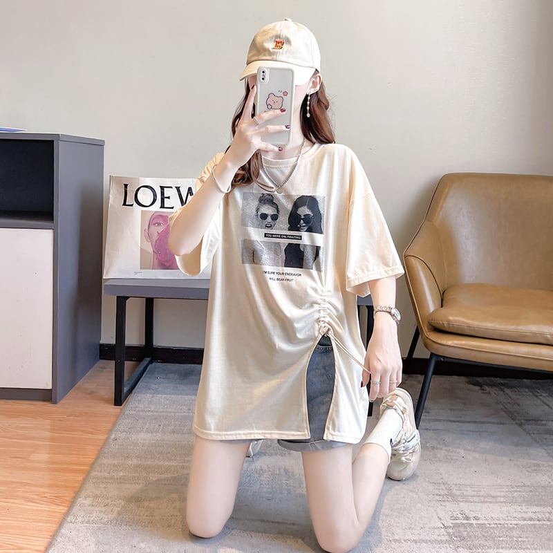 合わせやすい 切り替え チャーミング プリント Tシャツ カットソー＜U-3651＞