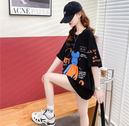 【個性派】 プリント カジュアル ビッグロゴ ゆったりトップス 半袖Tシャツ 全2色＜U-4940＞