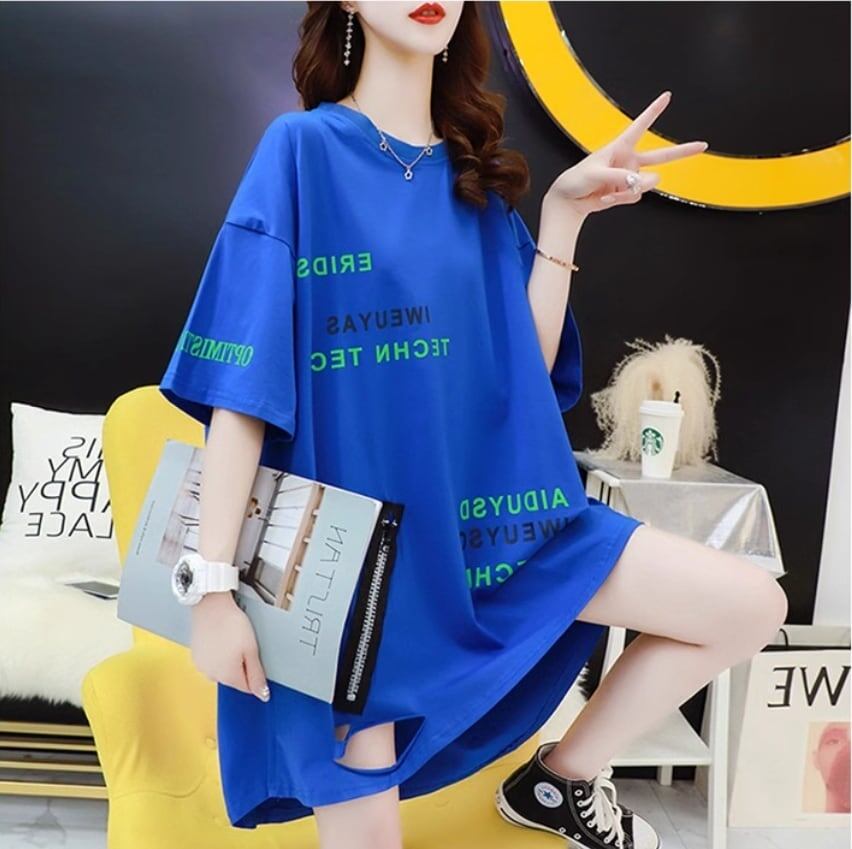 超人気 ダメージ加工 ゆったりロング丈 三色半袖Tシャツ＜U-8107＞