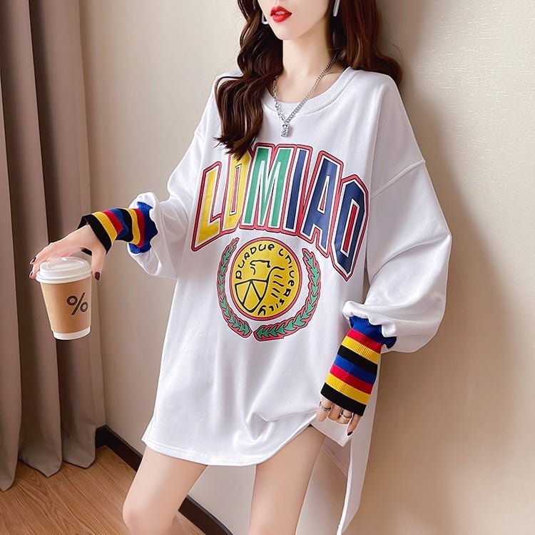 着?せ グラフィックプリント 虹色 ロング長袖Tシャツ 三色トップス＜U-4107＞