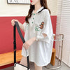 POLOネック ポケット ベアー レース ロング Tシャツ 三色 ゆったりワンピース＜U-3991＞