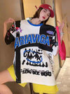 スタイルアップ効果抜群 レース アバンギャルド ダブルプリント全2色 半袖Tシャツ<U-8980>