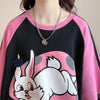 好感度UP グラフィック ストライプ柄 ラグランTシャツ ゆったり ワンピース＜U-3994＞