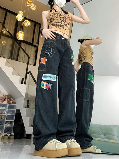 ファッション感満々 着回し力抜群 個性的なデザイン デニム ワイドパンツ＜U-9769＞