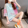 オシャレ度満点 ラウンドネック スタイリッシュ 透かし彫り Tシャツ カットソー＜U-2957＞