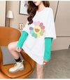 シンプル レイヤード風 ファッション プリント Tシャツ カットソー＜U-8131＞