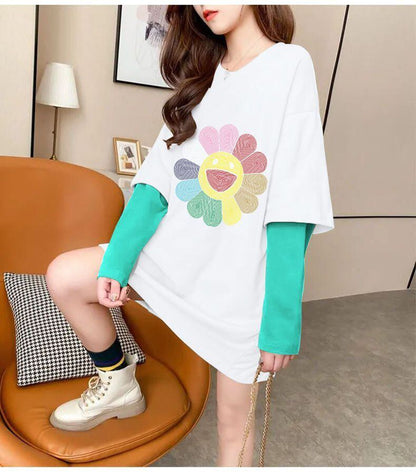 シンプル レイヤード風 ファッション プリント Tシャツ カットソー＜U-8131＞