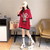 気質ルーズ漫画プリントミッドレングス半袖Tシャツ<U-3026>