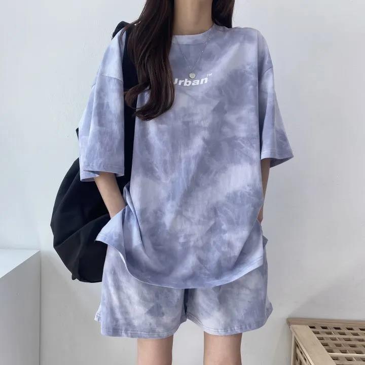 売り切れ必至 絞り染め カジュアル モーダル 半袖Ｔシャツⅹパンツセット全4色 <U-8681>