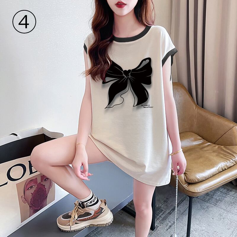 超人気 プリント全4色 軽い生地が夏にぴったり！ ノースリーブ Tシャツ カットソー＜U-9075＞