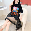 デザインセンスレースステッチフェイクツーピース半袖Tシャツワンピース<U-2964>