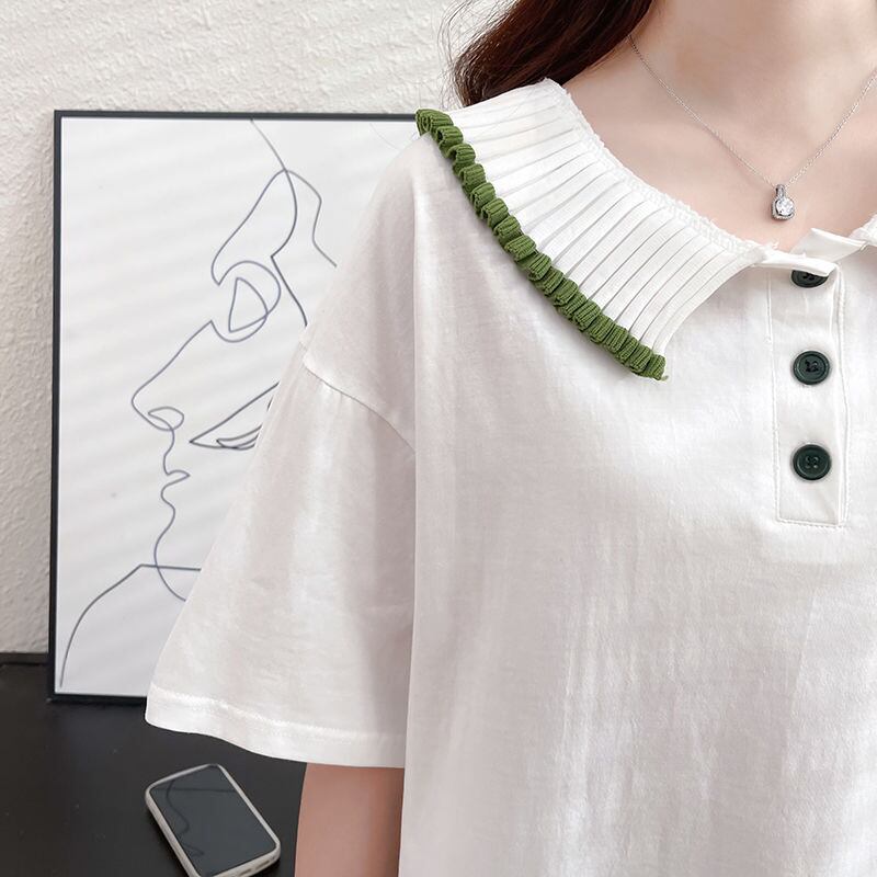 絶対欲しい キュート 定番シンプル 切り替え 全2色 半袖Tシャツ<U-8742>
