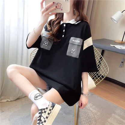 絶対流行 2色選択可 カジュアル 切り替え 半袖 Tシャツ カットソー＜U-8292＞